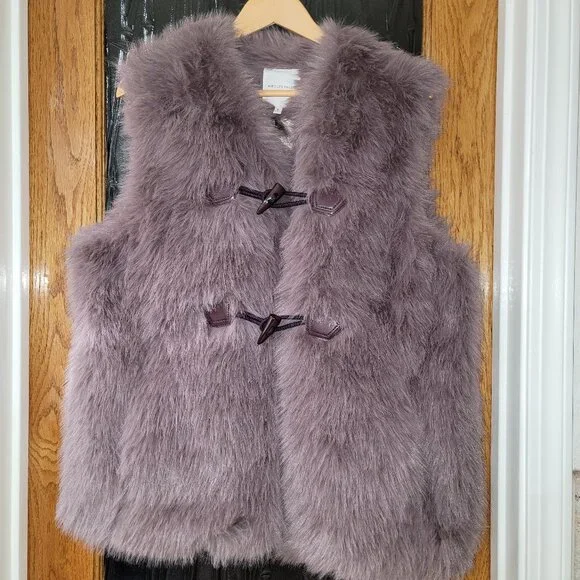 Avec Les Filles Faux Fur Vest, Portobello, Size Medium, Oversized - Picture 1 of 8